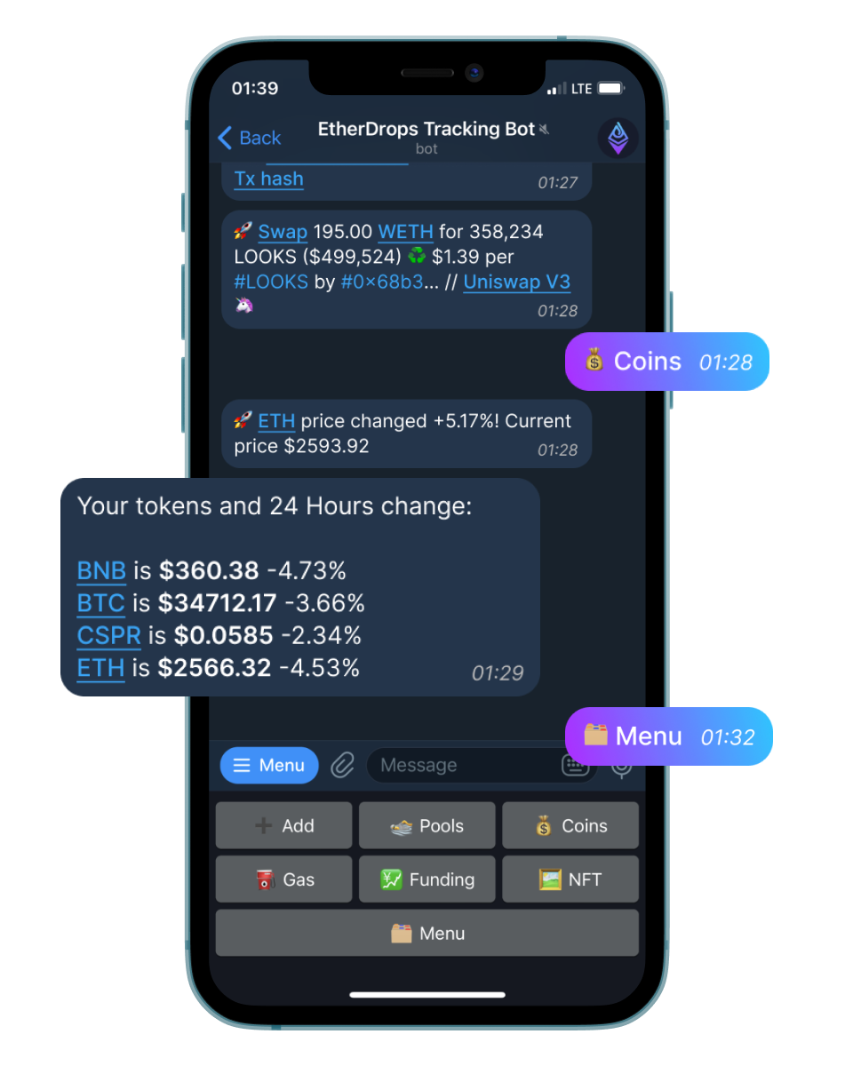 EtherDrops bot interface preview